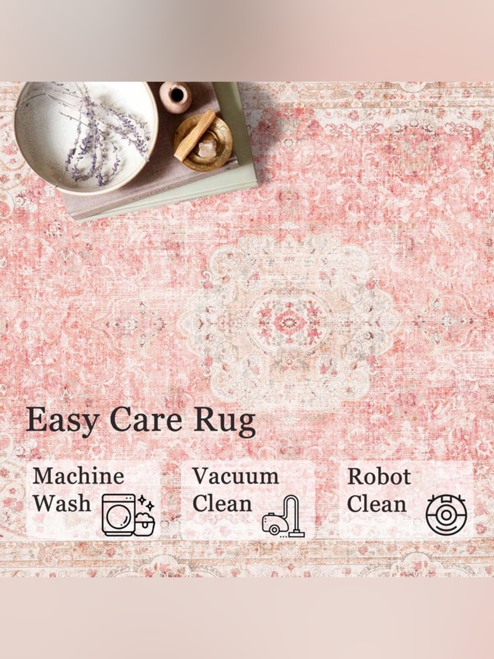 Vintage-Inspired Pink Area Rug by - Picture 3 of 3